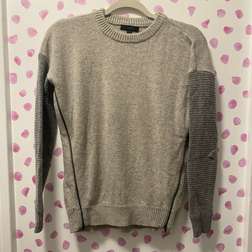 J Crew Womens 100% Wool Two Toned Gray Crew Neck Sweater with Side Zippers XS - Picture 1 of 6